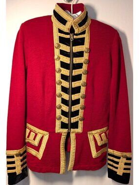 Denim & Supply Ralph Lauren Red, Black Velvet, Gold Military Jacket, Medium